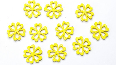Аппликация объемная из фоамирана, цветок, 15 мм, глиттер, цвет жёлтый, РТ-113,  1 шт