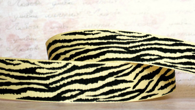 Лента репсовая с рисунком, 25мм, цвет бежевый, чёрный, под зебру, РР25-249, 1м