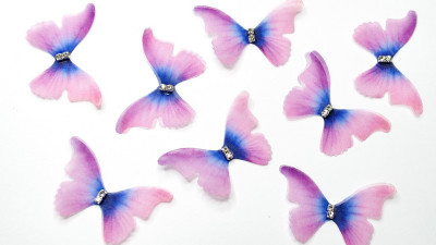 Аппликация объемная, бабочка шифоновая, 40x27мм, цвет розовый, синий, РТ-115, 1 шт