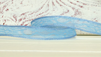 Лента декоративная, органза с кружевом, 25мм, цвет голубой, ДЛ25-028/3,1м