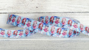 Лента репсовая с рисунком, 25мм, цвет голубой, девочки в шапочках , РР25-062, 1м