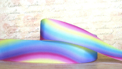 Лента репсовая с рисунком, 25мм, цвет разноцвеый светлый градиент, волны, РР25-251, 1м