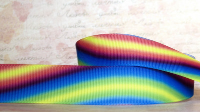 Лента репсовая с рисунком, 25мм, цвет разноцвеый яркий градиент, волны, РР25-250, 1м