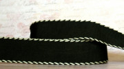 Лента текстильная под репсое плетение, 25мм, цвет чёрная, вышивка по краю,  ЛТ25-005, 1м