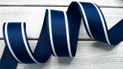 Лента репсовая с рисунком класс В, 38мм, цвет синий, белые  полосы, РР38-117,1м