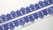 Лента репсовая с рисунком, 25мм, цвет белый, синий орнамент по краю, РР22-116, 1м