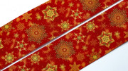 Лента репсовая с рисунком, 38мм, цвет красный, золотые снежинки, РР38-084,1м